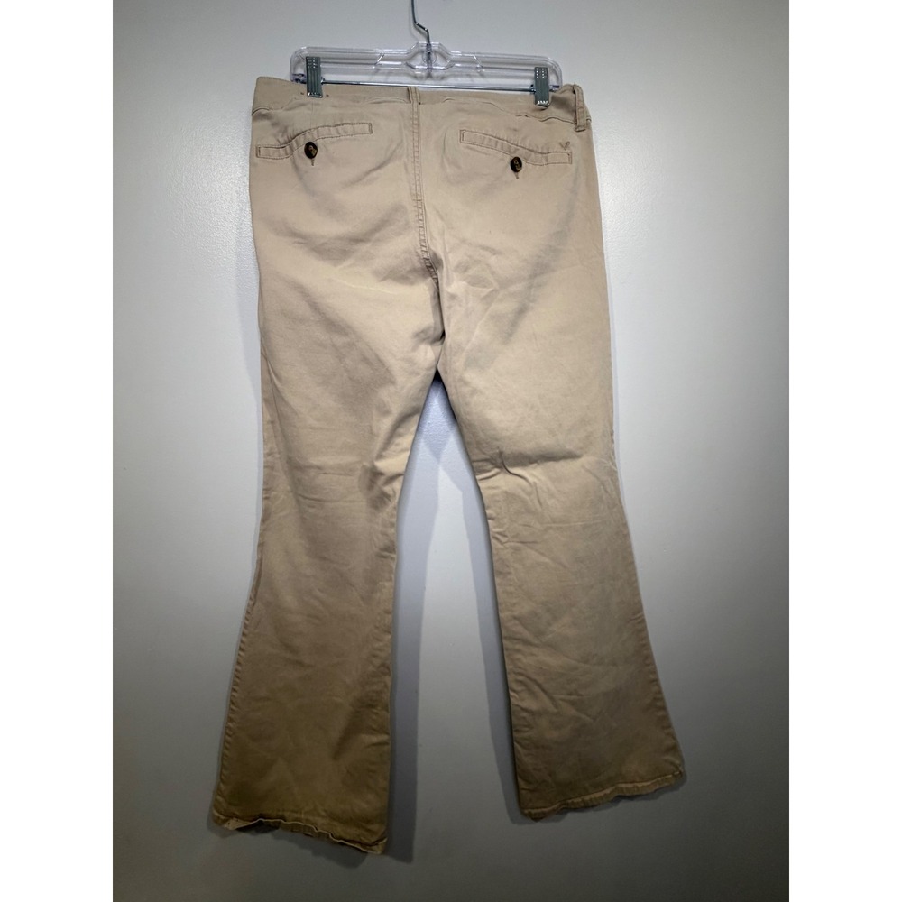 American Eagle Khaki Flare Artist Pants 14 Y2K Boho Stretch Minimalist Soft - Picture 4 of 11